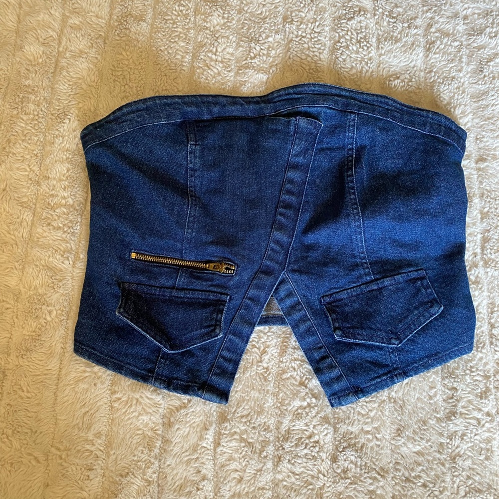Denim Strapless Top with Zipper Detail